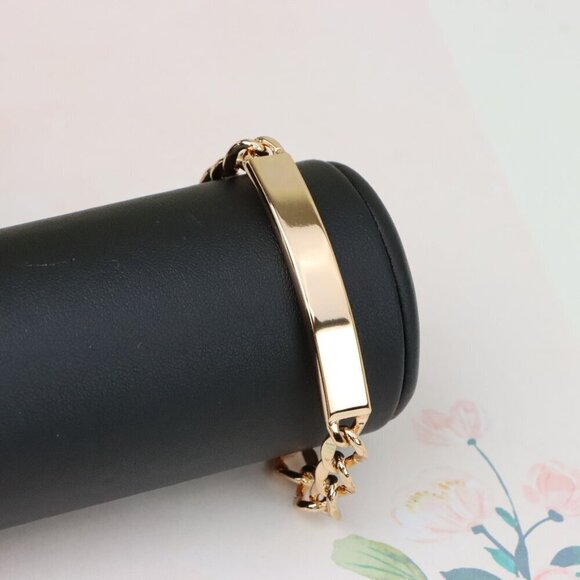 "Rose Gold Plated Bracelet with Bold Polished ID Bar Chain Design, XPBL1081 - Picture 2 of 12